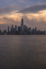Evening New York City skyline viewed from Hoboken, New Jersey