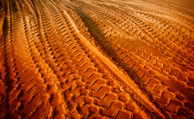 Tire tracks on the sand
