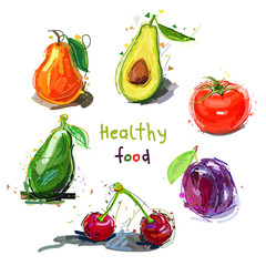 Healthy food. Set of fruits and vegetables. Abstract vector illustration
