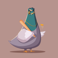 Thug life. Bandit pigeon. Criminal character. Cartoon vector illustration