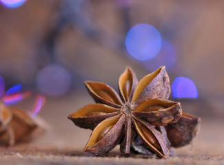 closeup on star anise on blur light background