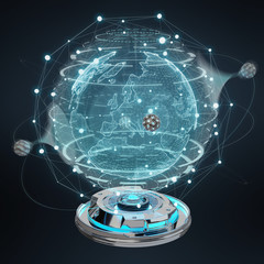 Globe network hologram projector with digital connection 3D rendering