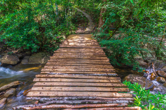 Wooden bridge over the waterfall © thexfilephoto