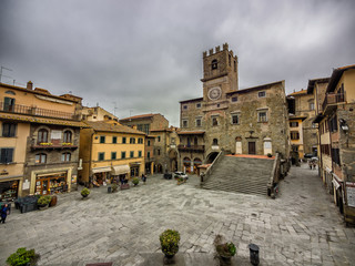 Main square with city hall in Cortona, Tuscany