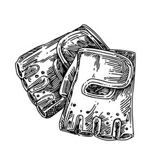 Sports accessories. Gloves. Engraving style. Vector illustration.