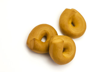 Fresh bagels cookies on white background, close up, isolated