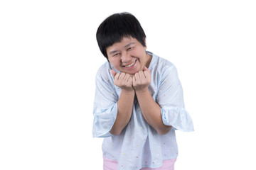 Asian Middle-aged woman expressing happiness isolated on white background