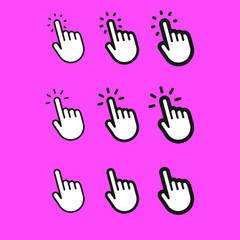 Fototapeta premium Hand clicking icon, cursor linear vector collection