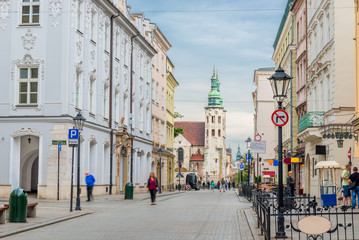 View of the beautiful Catholic church in the center of Krakow, Poland
