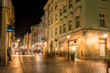 streets of night Krakow, European architecture