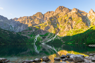 famous lake Morskie Oko in the Tatras in Poland at dawn