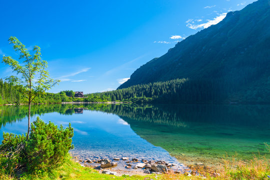 High Tatras Mountains and the famous mountain lake Morskie Oko in the summer day