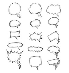 Quote textbox set by hand drawing.Comic speech bubble vector on white background.