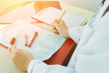 Selective focus Check list of hematological blood tests