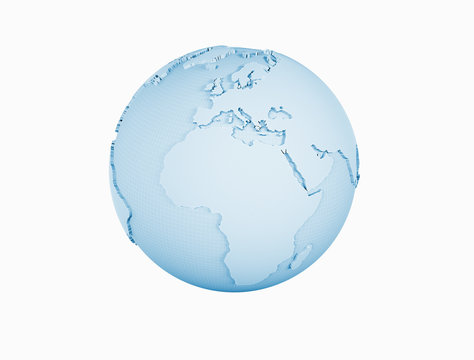 Wire frame blue world globe isolated on white background 