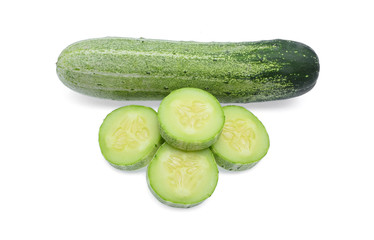 whole and sliced of cucumber isolated on white background