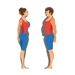 woman and man Fat and slim illustrator.