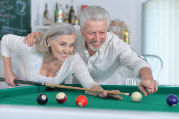 senior couple playing billiard