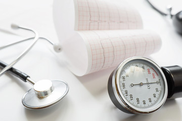 Medical manometer, cardiogram and stethoscope