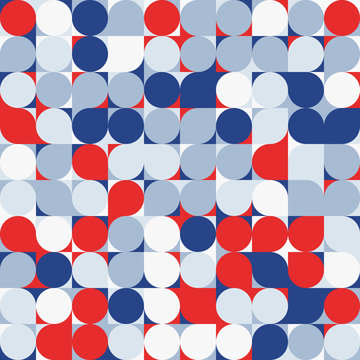 Random colored abstract geometric mosaic pattern background. Red blue white patriotic background. Seamless vector pattern. 