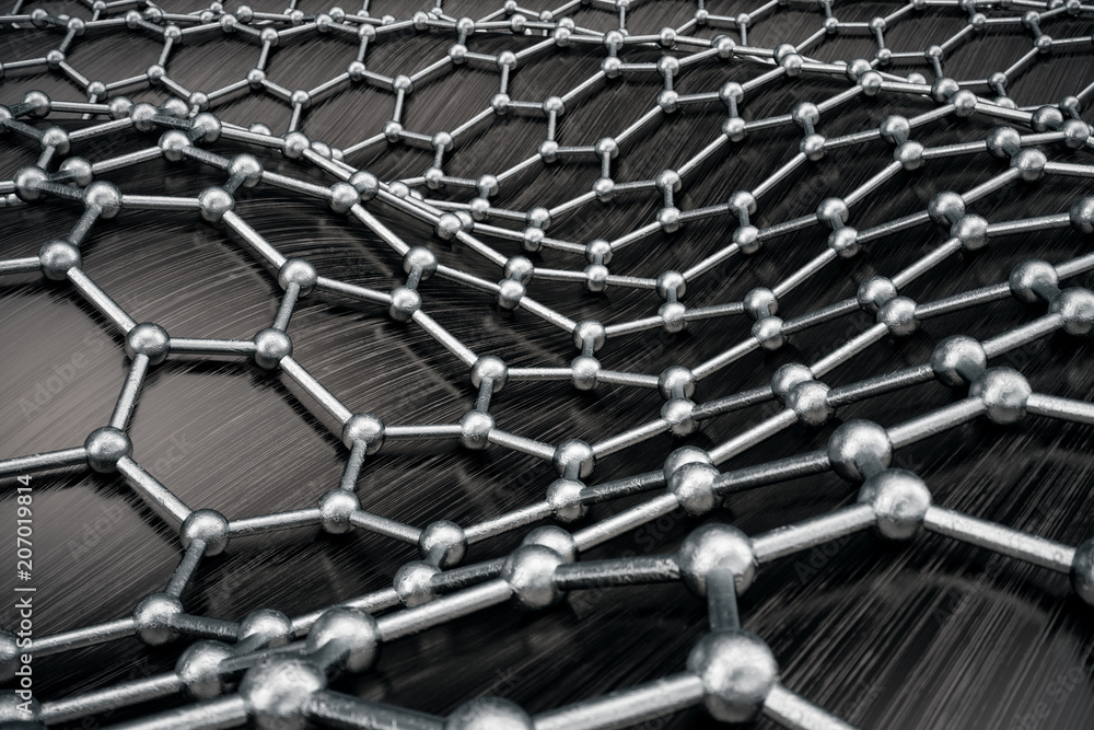 Poster 3d rendering abstract nanotechnology hexagonal geometric form close-up, concept graphene atomic stru