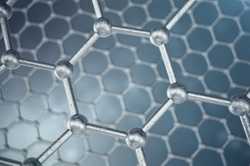 3d rendering abstract nanotechnology hexagonal geometric form close-up, concept graphene atomic structure, concept graphene molecular structure