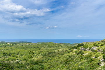 Fototapeta na wymiar Mallorca, Northeast nature landscape and waterside from above near bay Cala Torta