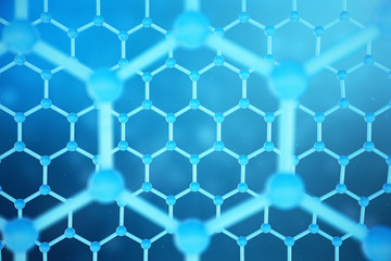 Fototapeta premium 3D rendering abstract nanotechnology hexagonal geometric form close-up. Graphene atomic structure concept, carbon structure.