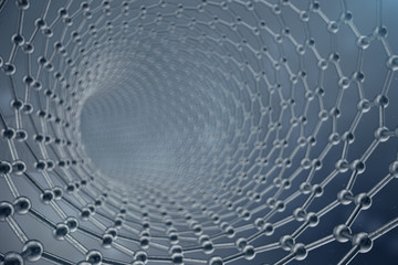 3d rendering structure of the graphene tube, abstract nanotechnology hexagonal geometric form close-up, concept graphene atomic structure, concept graphene molecular structure.