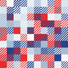 Fototapeta premium Random colored abstract geometric mosaic pattern background. Red blue white patriotic background. Seamless vector pattern. 