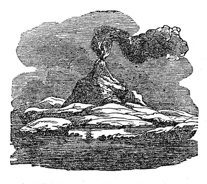 Hekla, stratovolcano in the south of Iceland (from Das Heller-Magazin, March 8, 1834)