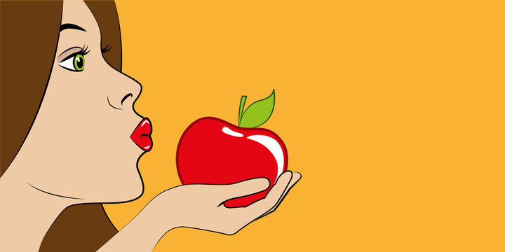 sch&ouml;ne junge frau h&auml;lt roten apfel in der hand
