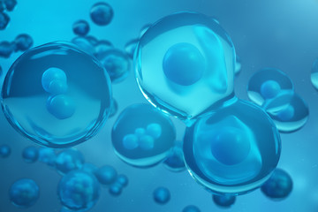 3D Rendering human or animal cells on blue background. Concept Early stage embryo Medicine scientific concept, Stem cell research and treatment.