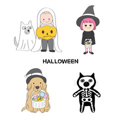 Cartoon cute Halloween kids vector.