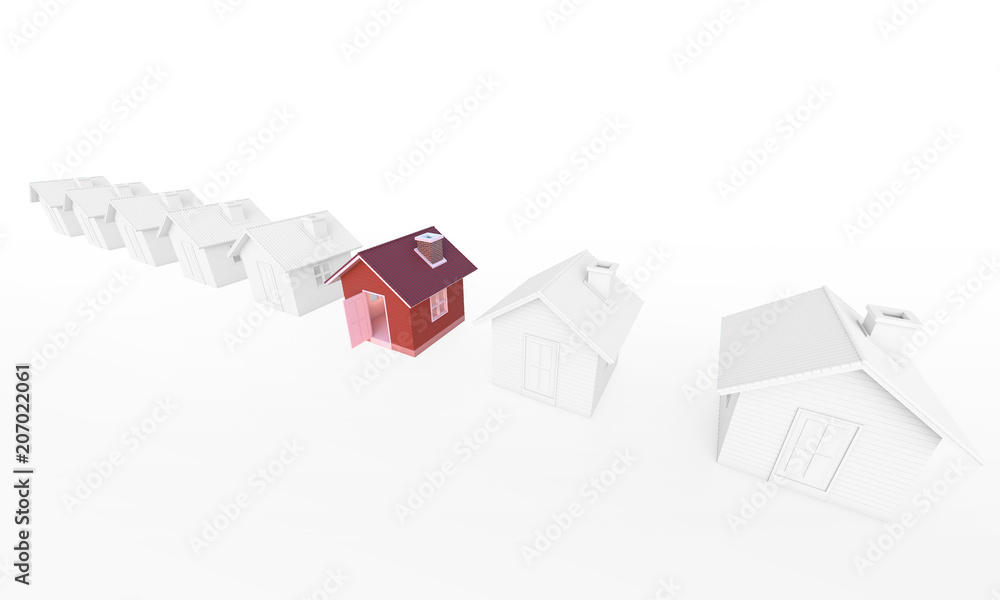 Poster red house in real estate property image and housing development or community. isolated on white back