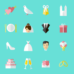 Cartoon Wedding Symbols Icons Set. Vector