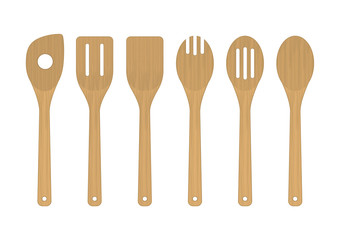 Vector illustration. Set of wooden kitchen tools.