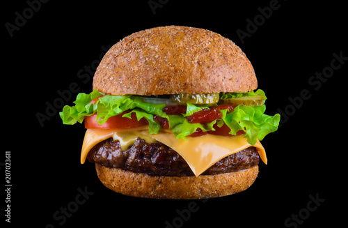 Big Tasty Hamburger Or Cheeseburger Isolated On Black Background With Grilled Meat Cheese Tomato Bacon Onion Burger Closeup Wall Mural Kristina Trimajlova You can use it in your daily design, your. big tasty hamburger or cheeseburger isolated on black background with grilled meat cheese tomato bacon onion burger closeup wall mural