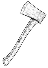 Axe illustration, drawing, engraving, ink, line art, vector