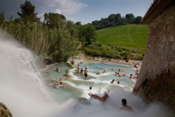 natural spa with waterfalls and hot springs at Saturnia thermal baths, Grosseto, Tuscany, Italy