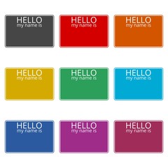 Hello my name card, with Copy Space icon, color icons set