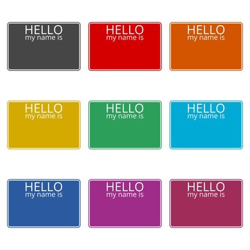 Hello my name card, with Copy Space icon, color icons set