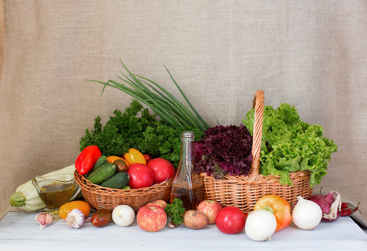Farm vegetables in basket studio.