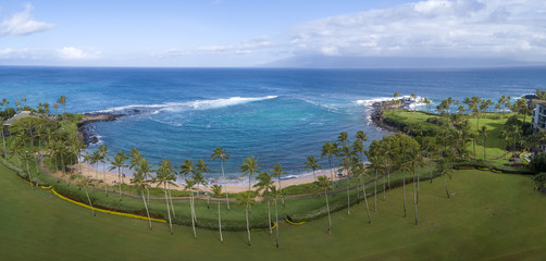 This is a 4 image aerial panoramic if stunning Kapalua Bay on the Hawaiian Island of Maui.