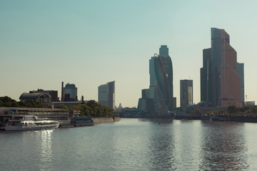 Fototapeta na wymiar view of the Moscow city center from the Moscow-River embankment
