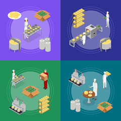 Factory Cheese Production Line Banner Card Set. Vector