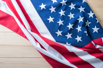 USA flag on wooden table for background