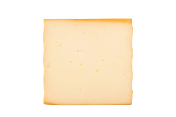 one smoked cheese slice on white background