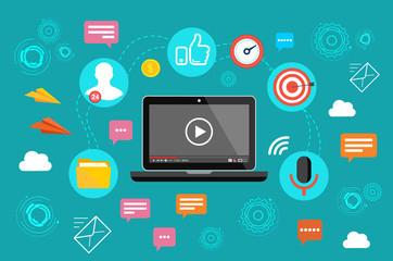 Video marketing. Video, webinar, online conference. Online communication on the Internet.