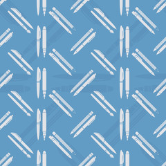 Stationery: pen, pencil, marker, paintbrush. Seamless background drawing.